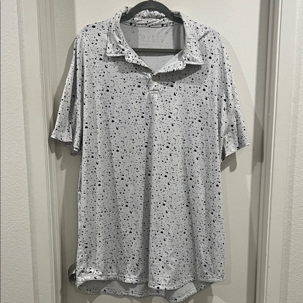 BYLT Basics Drop Cut Black and Gray Speckled Polo